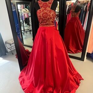 Sherri Hill Red and Gold Prom Dress
